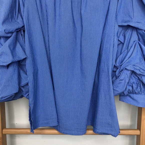 SOLD Zara Blue Striped Ruffle Sleeve Top Blouse M - Picture 9 of 14